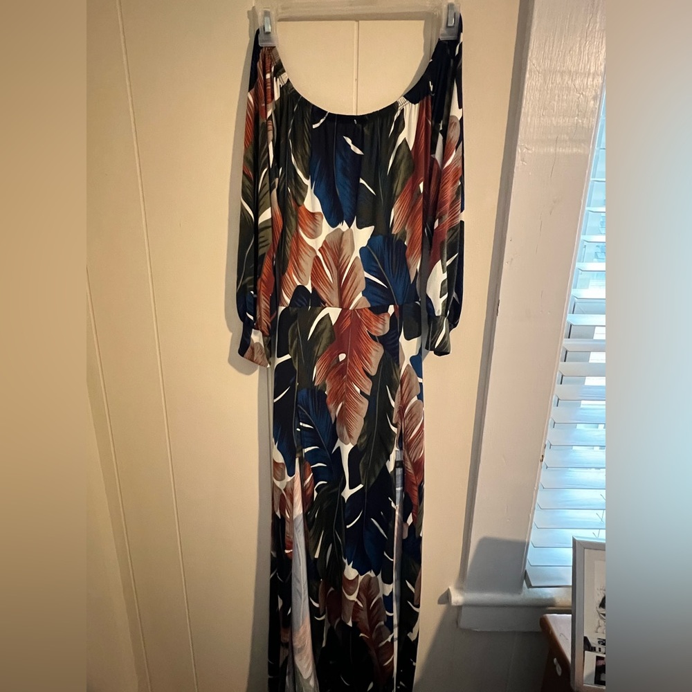 Tropical long sleeve dress with built-in shorts